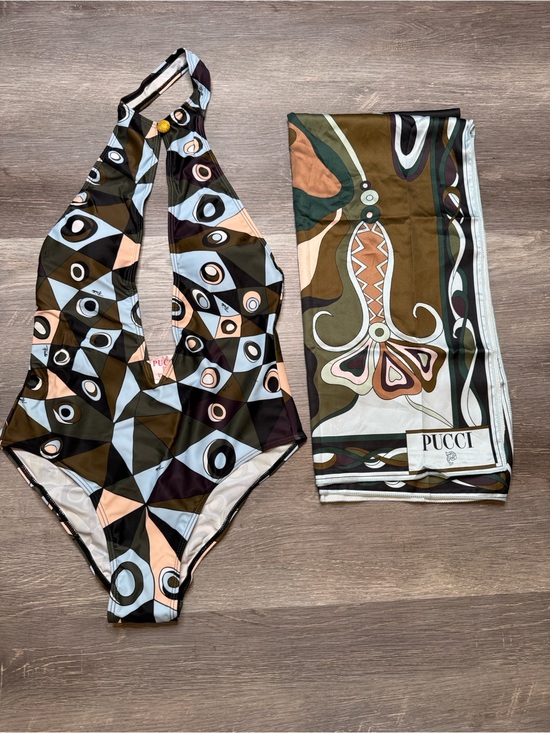 Emilio Pucci Other - Emilio Pucci Geometric One-Piece Swimsuit with Matching Scarf - Multicolor